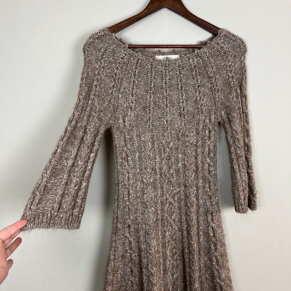 Between Me & You Sweater Dress Small A-Line Open Knit 3/4 Sleeve Wool Alpaca S - Picture 4 of 11